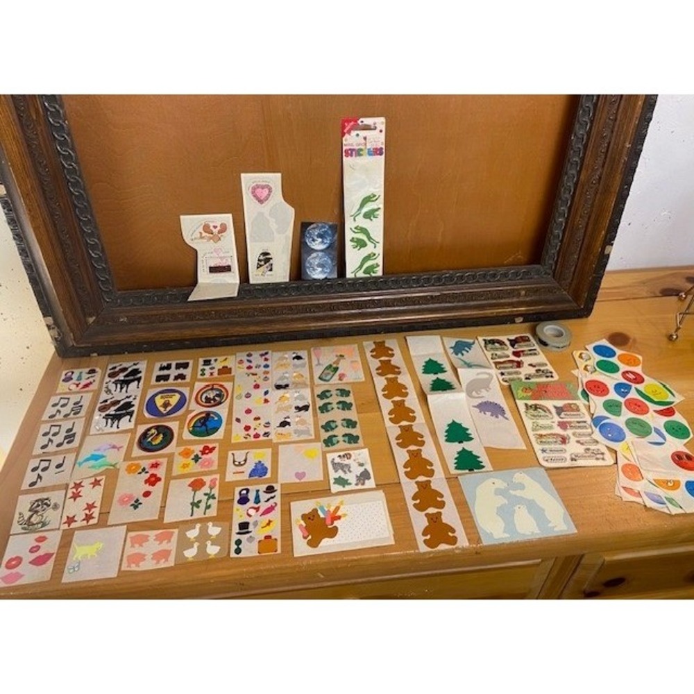 Vintage 80s Sticker Lot Mrs. Grossmans Hallmark Flocked Prism Rainbow Animals